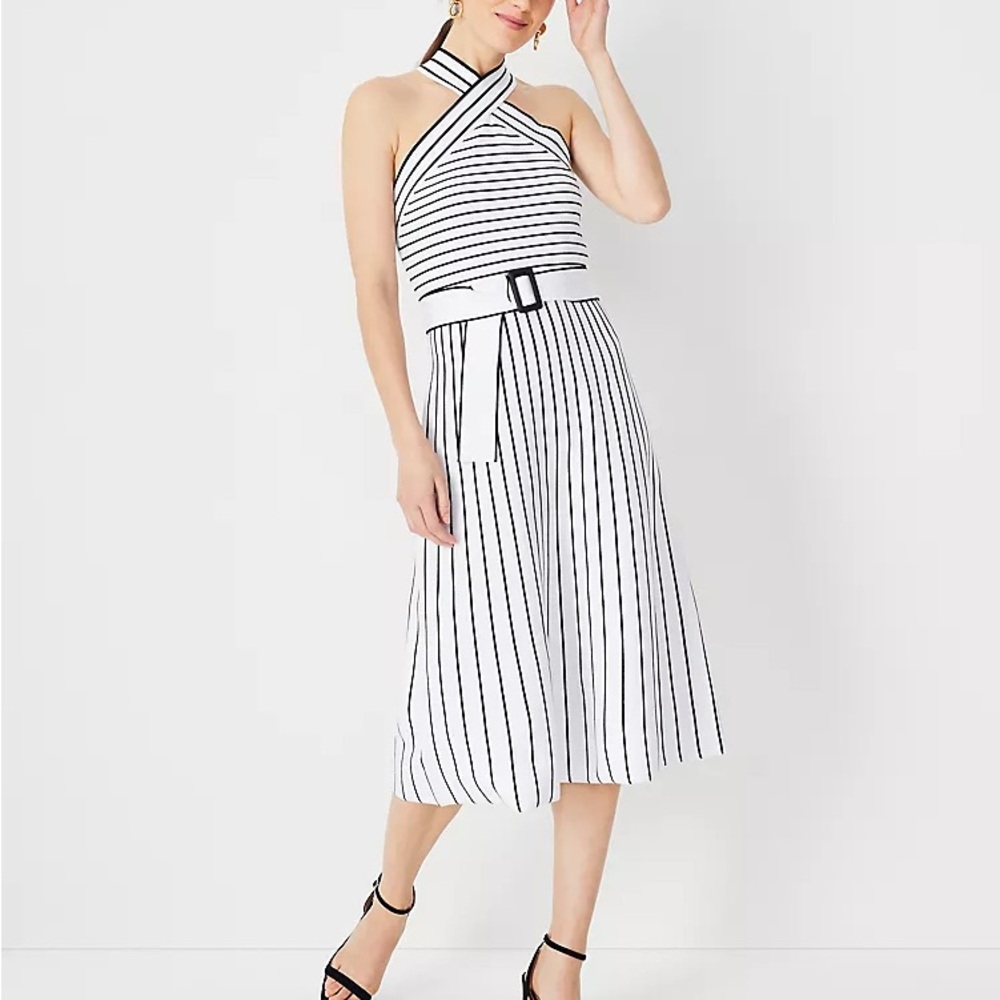 Ann Taylor Striped Crossover Halter Sweater Dress Petite XS